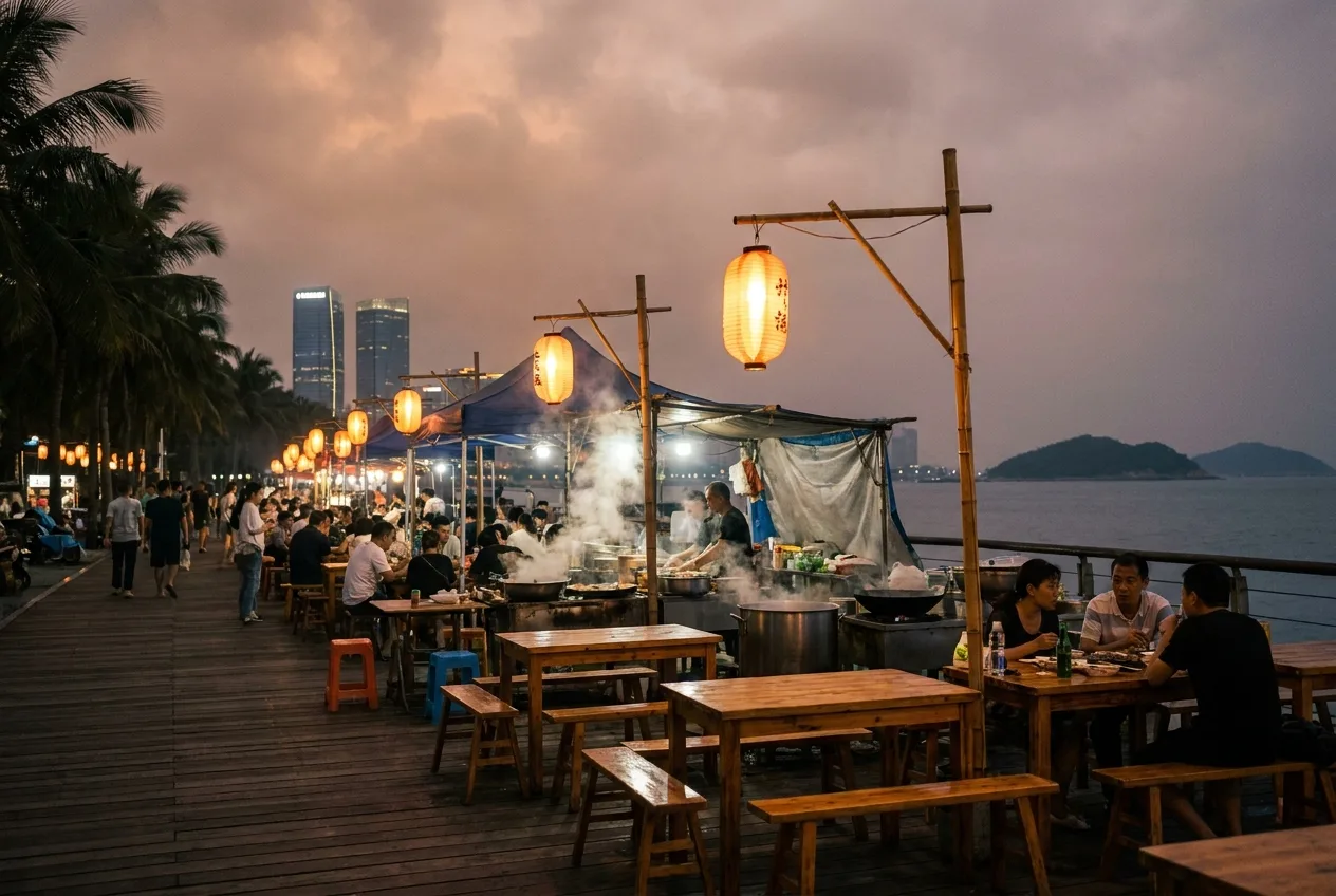 Barracas de frutos do mar das ilhas Wanshan (万山群岛海鲜排档)