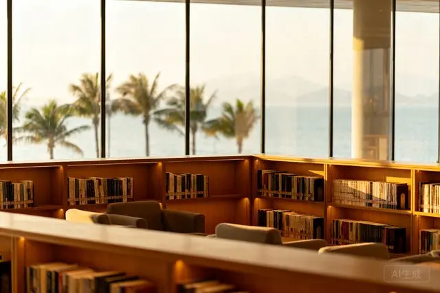 Biblioteca de culinária em Zhuhai une livros, vista para o mar e cozinha compartilhada