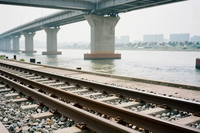 Construção do trem Zhuhai-Macau avança sob a Ponte Jinhai