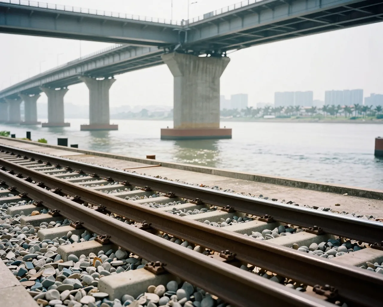 Construção do trem Zhuhai-Macau avança sob a Ponte Jinhai