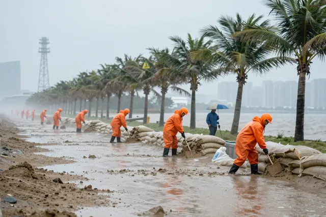 Enchentes em Zhuhai: 4,6 km de diques reforçados contra o tufão Huiagasha