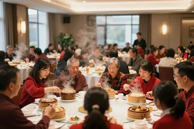 Famílias de Zhuhai e Macau celebram Ano Novo com dim sum no Gongbei