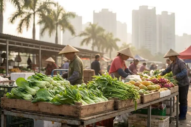 Feira em Zhuhai libera área gratuita para agricultores locais venderem produtos