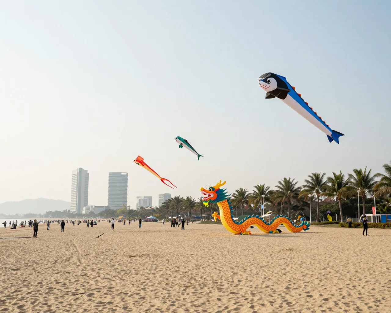 Festival de pipas colorida a praia de Xiangluwan em Zhuhai