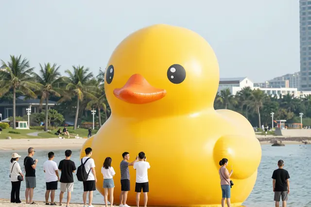 Gigante B.Duck invade praia de Tangjiawan em Zhuhai