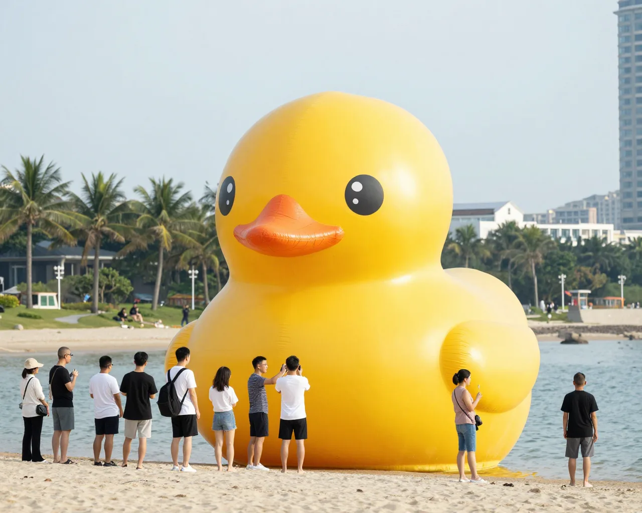 Gigante B.Duck invade praia de Tangjiawan em Zhuhai