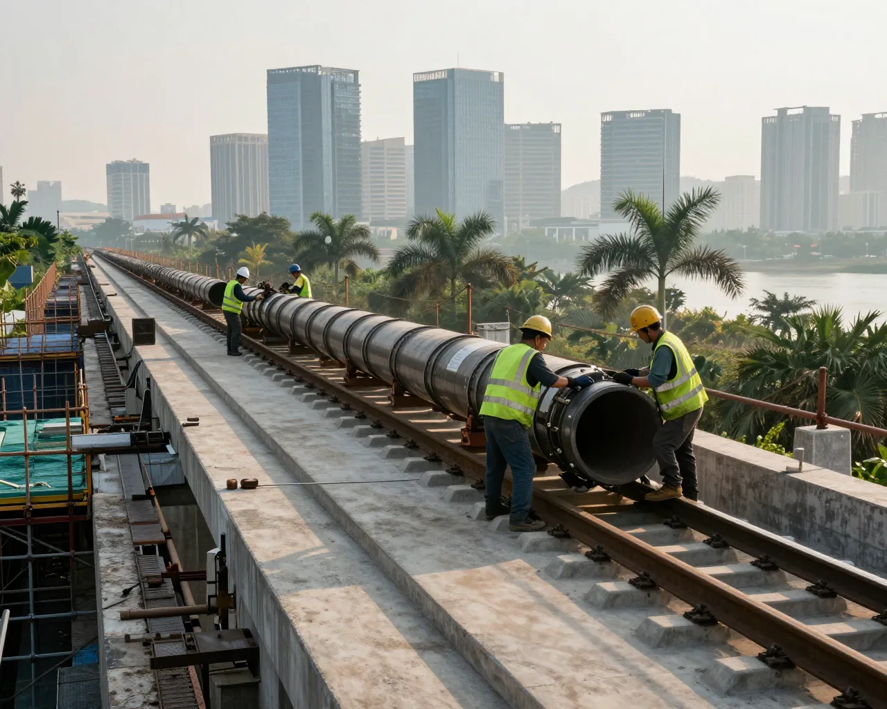 Metrô de Zhuhai avança rumo ao aeroporto com nova fase de trilhos