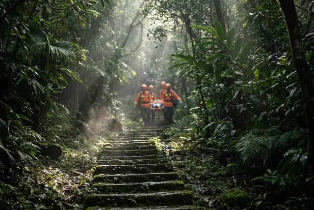 Mulher tem choque térmico ao subir a Montanha Huangyang e é resgatada por bombeiros