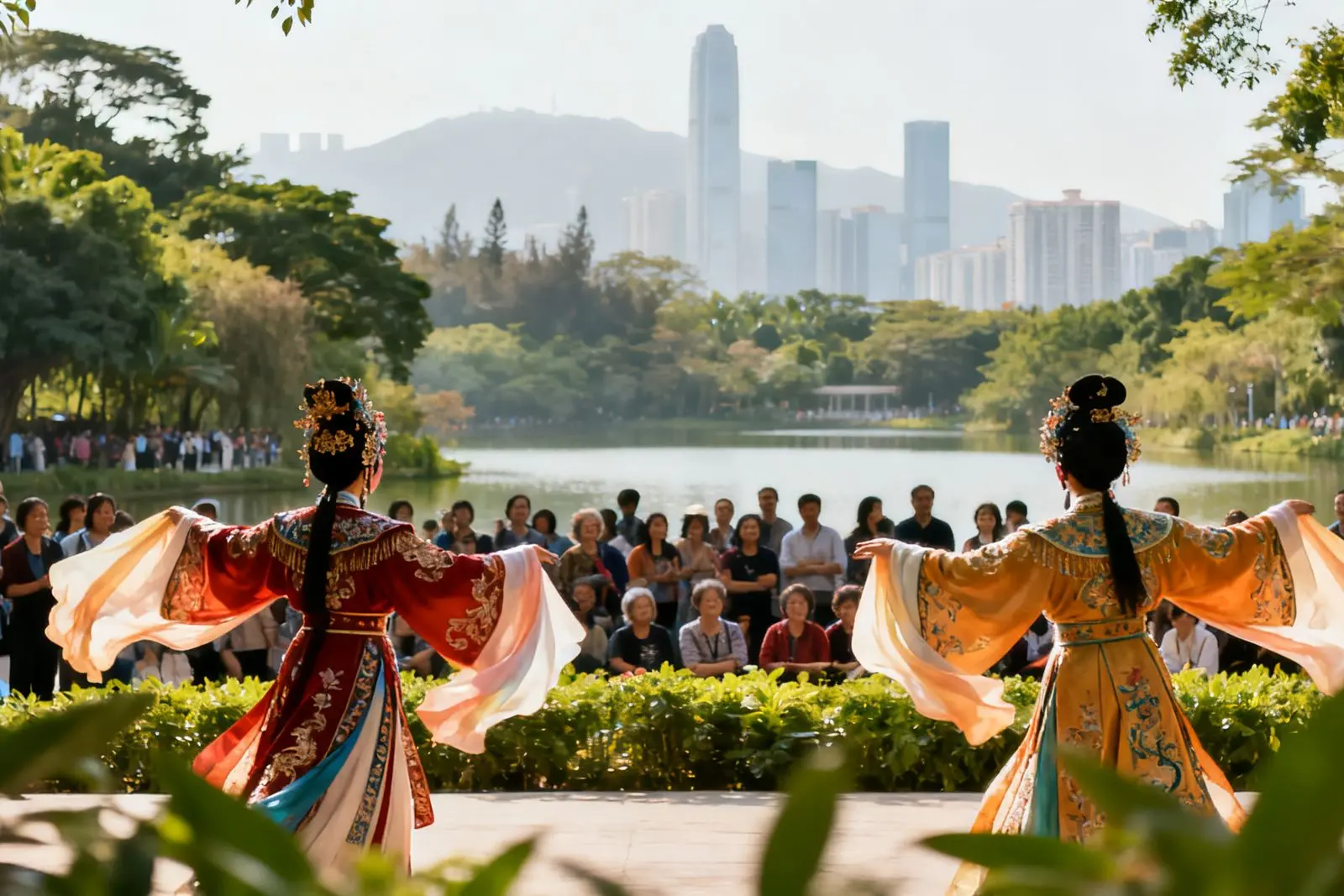 Ópera clássica chinesa anima parque de Zhuhai e atrai cerca de 1.500 pessoas