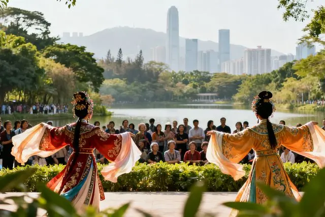 Ópera clássica chinesa anima parque de Zhuhai e atrai cerca de 1.500 pessoas