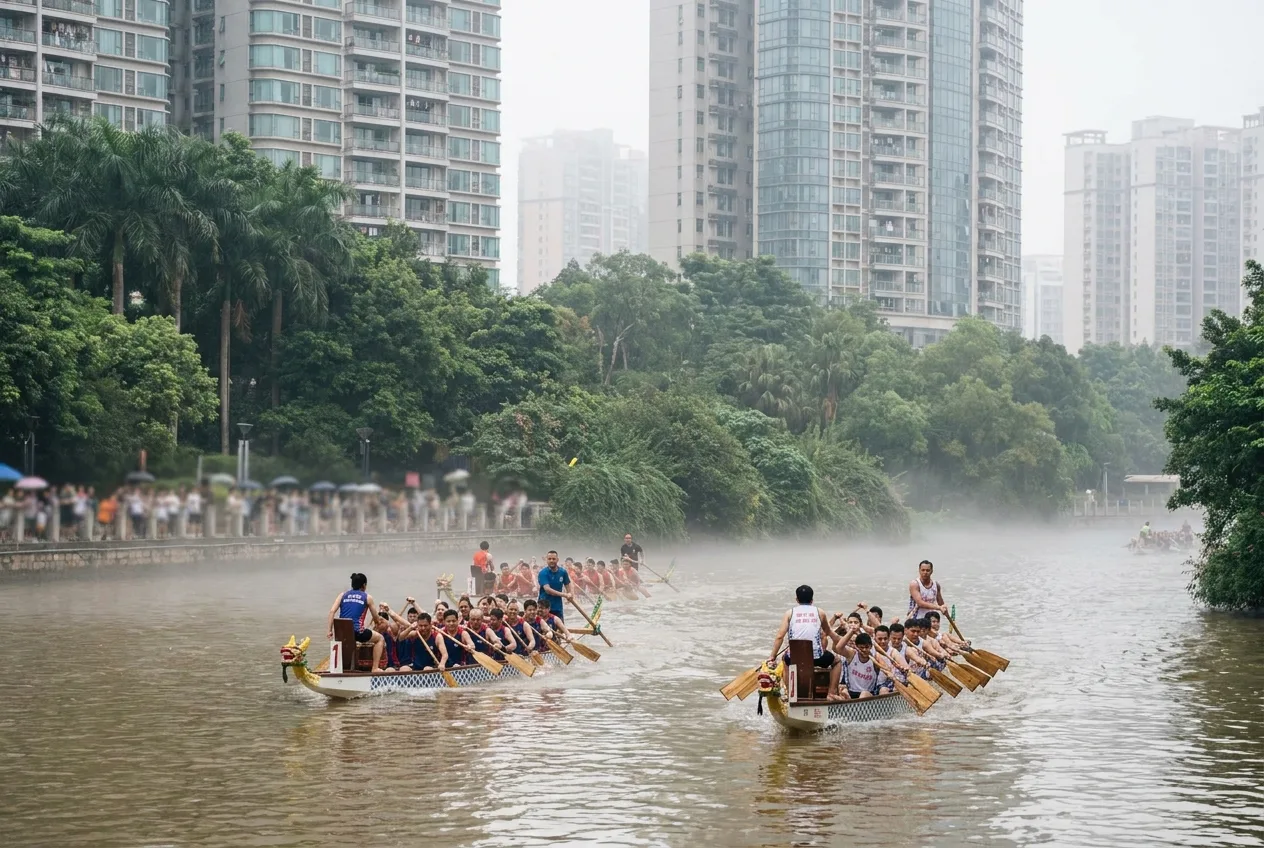 Regata de dragões reúne times de Hong Kong e Macau no Rio Huangyang
