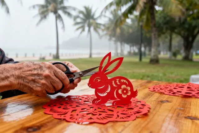 Tesoura e papel vermelho celebram o Ano do Coelho em Zhuhai