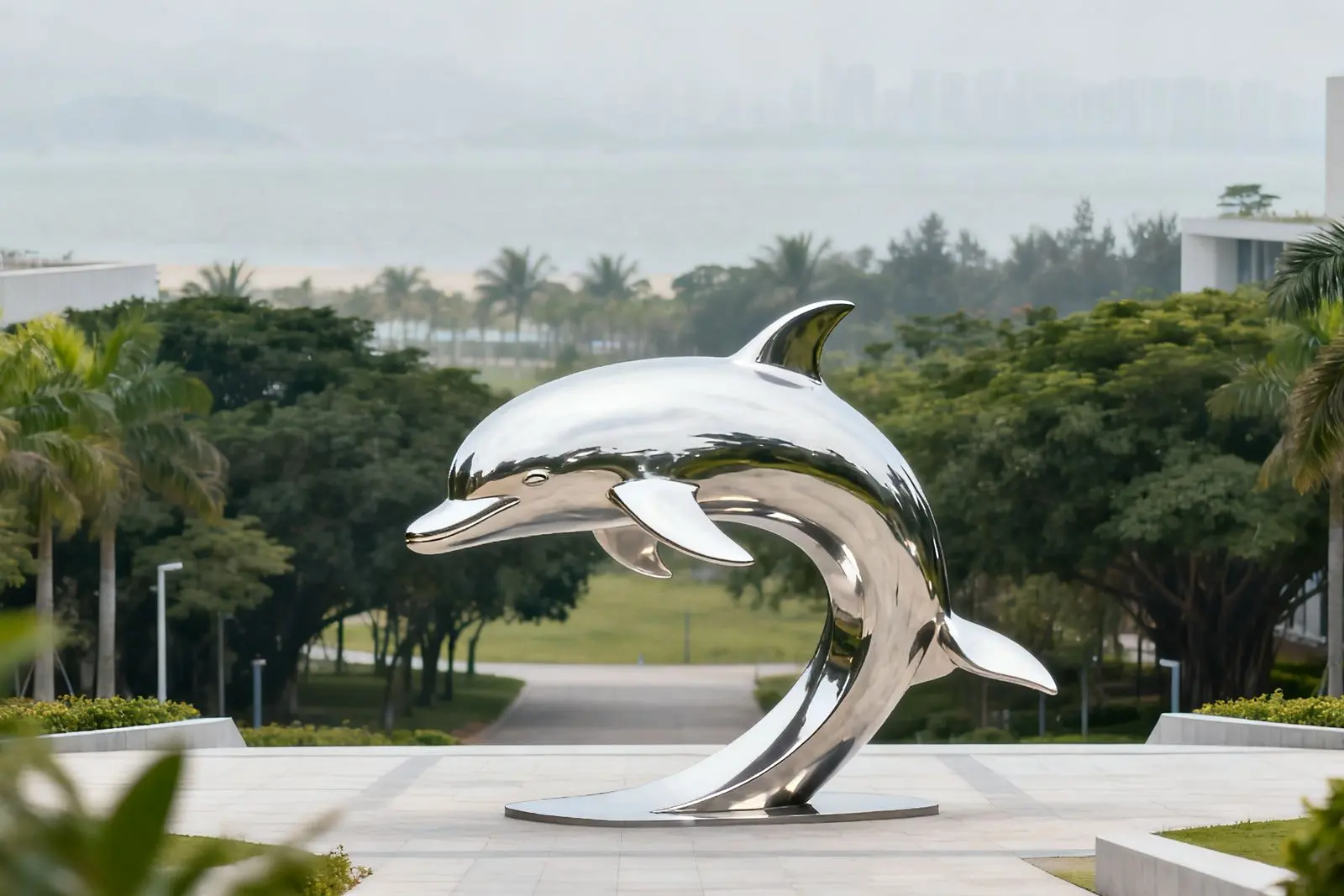 Universidade de Sun Yat-sen inaugura escultura do golfinho branco chinês em Zhuhai