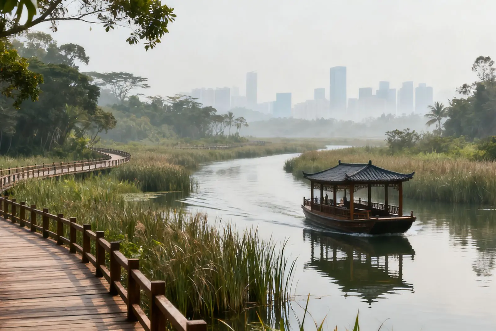 Zhuhai abre parque de áreas úmidas com passeios de barco e observação de aves