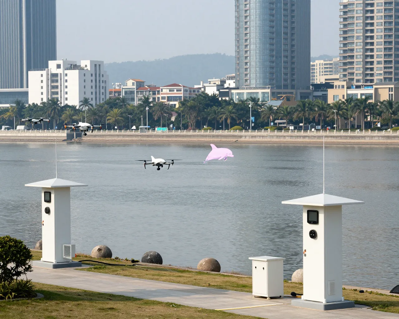 Zhuhai usa IA e drones para proteger 1.000 golfinhos-rosas no estuário